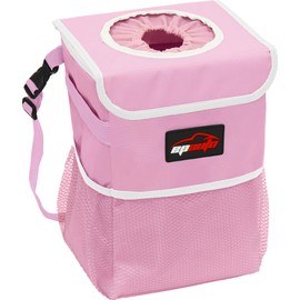 EPAuto Waterproof Car Trash Can with Lid and Storage Pockets, 2.5 Gallon Leakproof, Pink