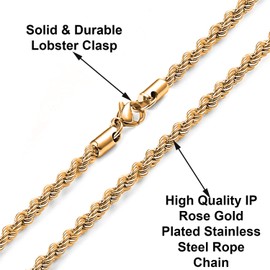 Savlano 2mm-5mm Stainless Steel Gold Color Rope Twist Necklace Chain For Men & Women Comes in 16-30 inches With a Gift Box (20, 4mm)