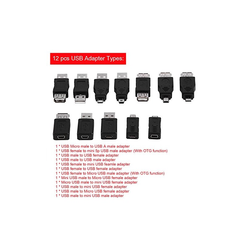Fosa Pack of 12 Pcs Múltiples adaptadores USB 2.0 Convertidores