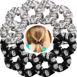WILLBOND 12 Pieces Silk Hair Scrunchies Volleyball Sport Hair Elastic Satin Ties Bands Ponytail Holders for Players Teams Gifts Wristband Decoration Accessories Women Volleyball party(Black, White)
