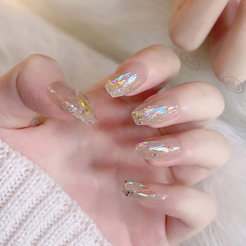 24 Pcs Nail Tips Glitter Crystal Butterfly Design Nail Stickers