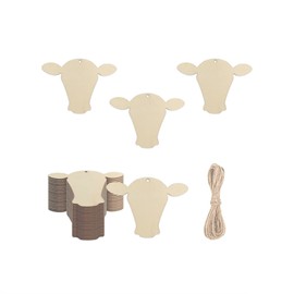30pcs Mini Cow Head Wood DIY Crafts Cutouts Wooden Little Cow Head Shaped Hanging Ornaments with Hole Hemp Ropes Wood Tags for Baby Shower Wedding Birthday Christmas Party Farmhouse Decorations