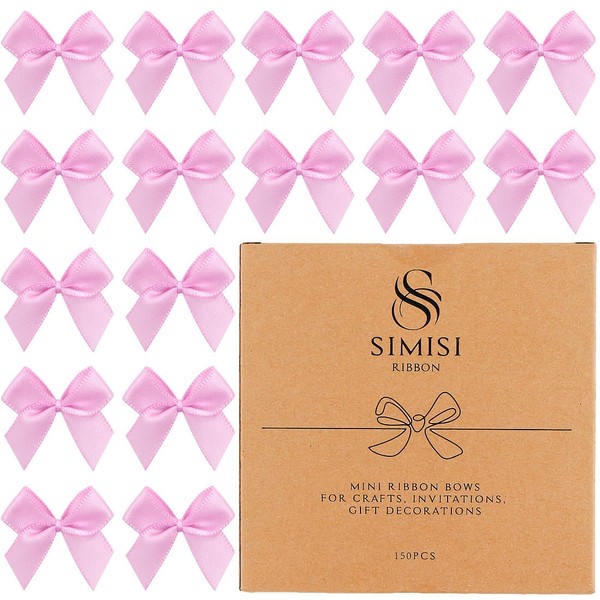 150 Pieces Pink Mini Ribbon Bows for Crafts Tiny Satin
