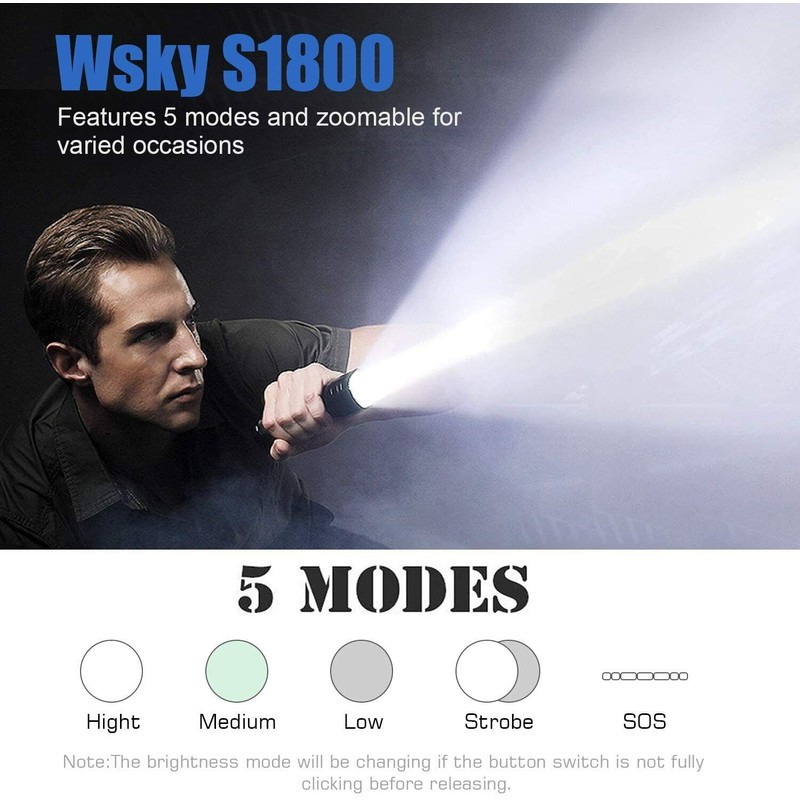 WSKY 2 PACK LED Tactical Flashlight - S1800 Powerful Waterproof