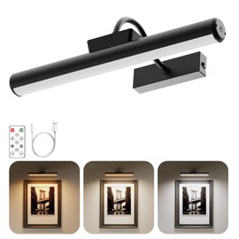 Skairipa Picture Light, Wireless Picture Light with Remote, Battery Operated 5000mAh, 3 Color Modes and Dimmable LED Lights with Timer for Paintings, Gallery, Wall, Dartboard, Bedroom (Black-1Pack)
