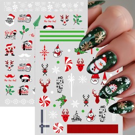 6 Sheets Christmas Nail Art Stickers Decals 3D Self-Adhesive Cute Snowman Santa's Hat Nail Decals Winter Xmas Elk Santa Claus Cute Hat Bear Nail Designs Gloves Candy Plaid Cane Nail Supplies for Women