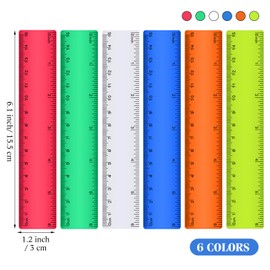 Zonon 6 Pcs 6 Inch Ruler Bulk Colorful Plastic Flexible Straight Metric Rulers with Centimeters and Inches Drafting Measuring Tool for Classroom School Students Education