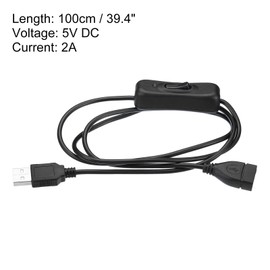 PATIKIL USB Extension Cable with ON/Off Switch, Female to Male Extension Power Cords Adapter with LED Indicator Connector for Fans LED Strips, Black