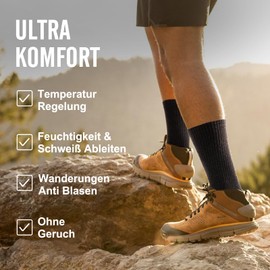 FORVEVO 3 Paar Merino Wandersocken Herren 43-46 DunkelGrau, 60% Wollsocken Herren Gepolstert, Wintersocken, Sportsocken für Trekking Outdoor
