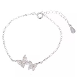 Butterfly ZARD Double Butterfly Dainty Link Chain Bracelet in  CZ Pavé Sterling Silver