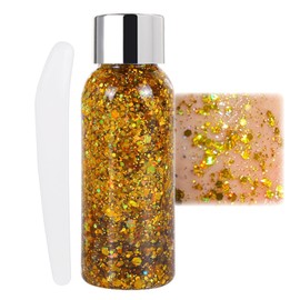 Glitzer Gesicht, Gold Body Glitter Gel, Chunky Meerjungfrau Glitzer Make Up Pailletten, Festival Body Lotion Flüssiger Lidschatten, Körperglitzer Funkelnde für Haare Lippen Nägel, Schminke für Party