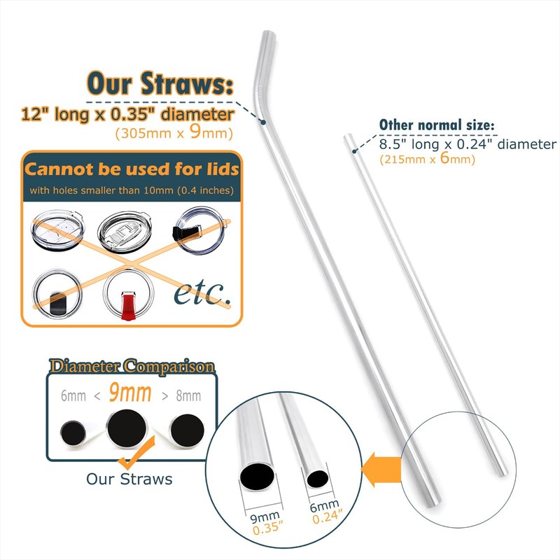 GFDesign Big Drinking Straws Reusable 12 Inches Extra Long 9mm