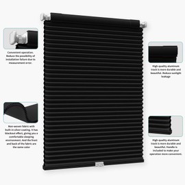 MYshade Cordless Drill Free Cellular Window Shades, No Tools Honeycomb Blinds for Indoor Windows, No Drilling Cordless Blackout Shades, Easy to Install, 35" W x 78" H, Black