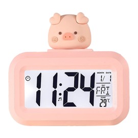Cute Cartoon LED Screen Desktop Electronic Alarm Clock for Kids Room (Pink Piggy)
