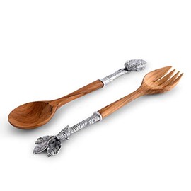 Vagabond House Pewter and Wood Song Bird Salad Server Set 13 inch Long