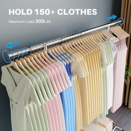 HOKEEPER Clothing Racks for Hanging Clothes Rack Heavy Duty Garment Rack Load 300LBS, Portable Clothes Rack with Lockable Wheels, Adjustable Clothing Rack for Bedroom, Living Room 22"D x 75"W x 71"H