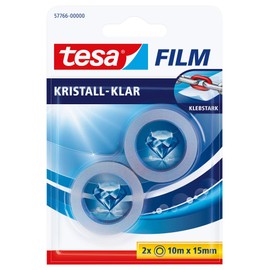 tesa tesafilm kristall-klar - Hochtransparentes, alterungsbeständiges Klebeband mit starker Haftung - 10 m x 15 mm - 2er Pack