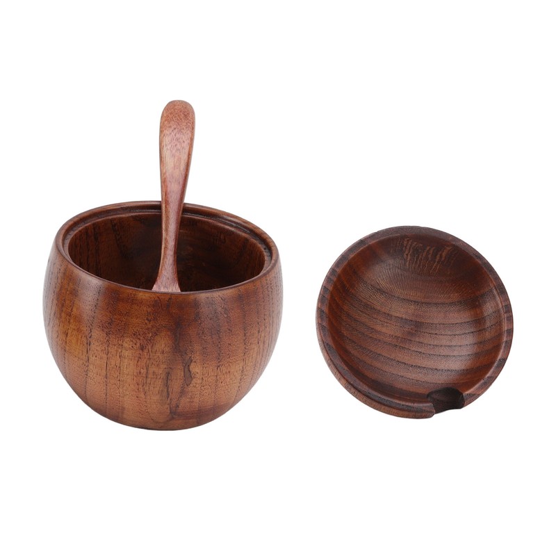 Wood Spice Jar Sugar Bowl Salt Box Seasonings Storage Container