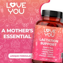 Love You Lactation Support for Breastfeeding Moms – Herbal Milk Booster with Fenugreek, Moringa & Goat’s Rue – 2000 mg per Serving – Vegan Postnatal Supplement for Milk Flow & Energy – 60 Capsules