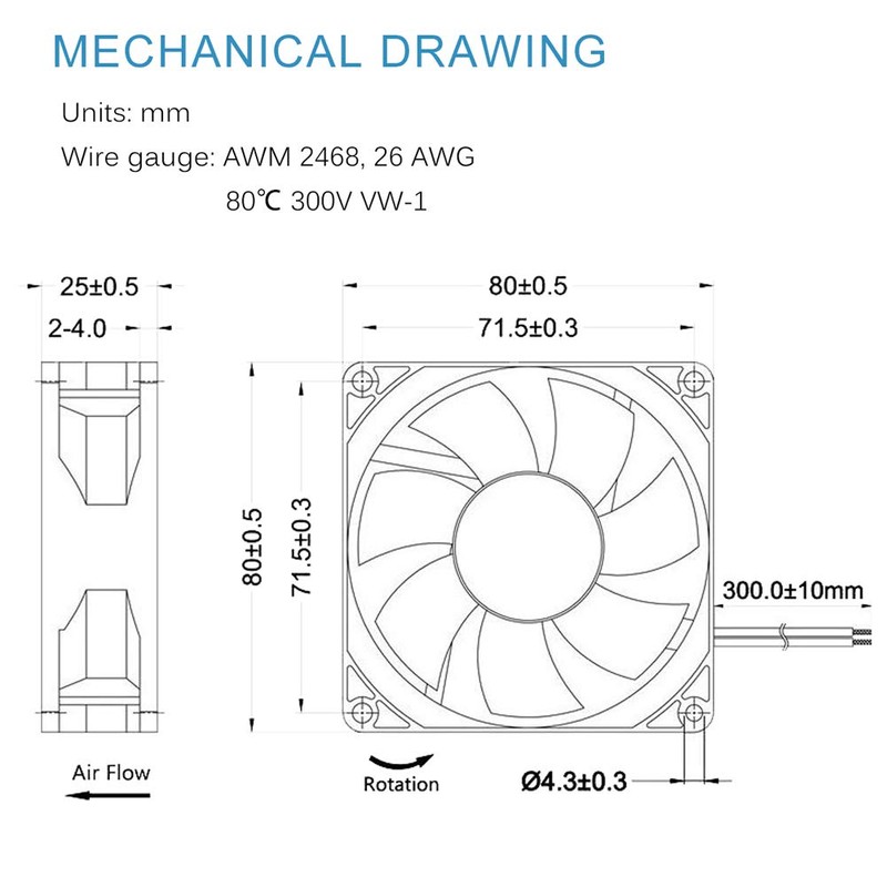 GDSTIME 80mm x 80mm x 25mm 12V Brushless DC Cooling