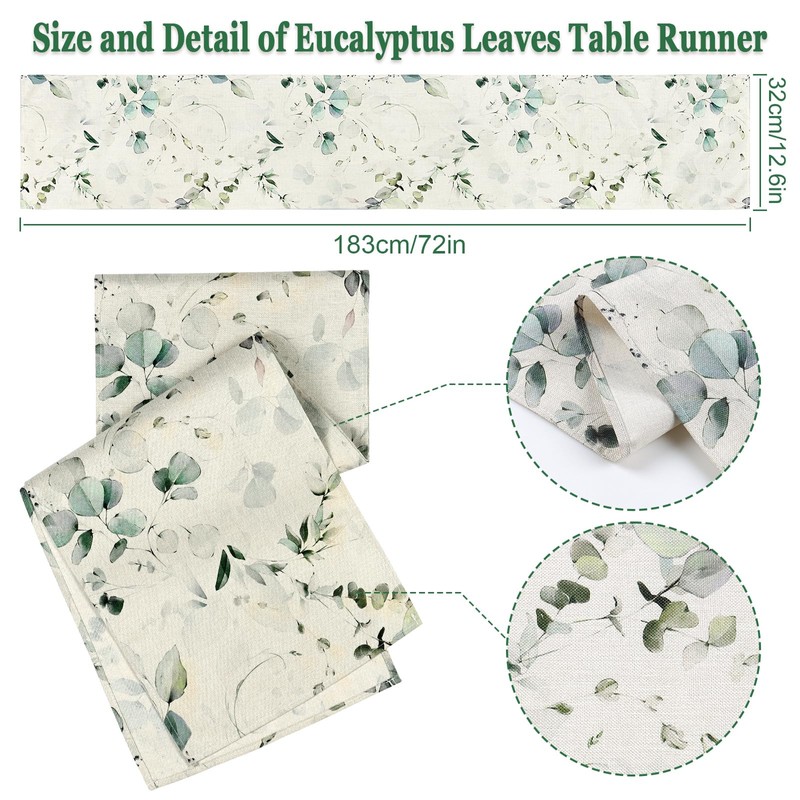 LOMOHOO Table Runners Summer Green Eucalyptus Leaves Table Runner 13x72