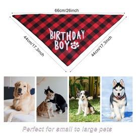 KINBOM Dog Birthday Bandana Boy, Plaid Printed Dog Bandana Pet Dog Bibs Dog Triangle Scarf Birthday Party Supplies for Small, Medium, Large Dogs Puppies (Red)