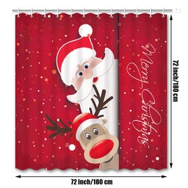 72 x 72 Inches Christmas Shower Curtain,Cute Santa Claus and Reindeer Bath Curtain,Winter Xmas Polyester Fabric Bathtub Curtain with 12 Hooks for Bathroom Decor