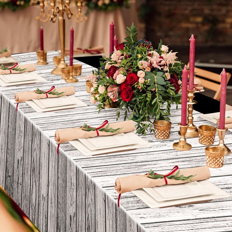 Wood Grain Tablecloth Plastic White Wooden Tablecloths Rustic Rectangular Table
