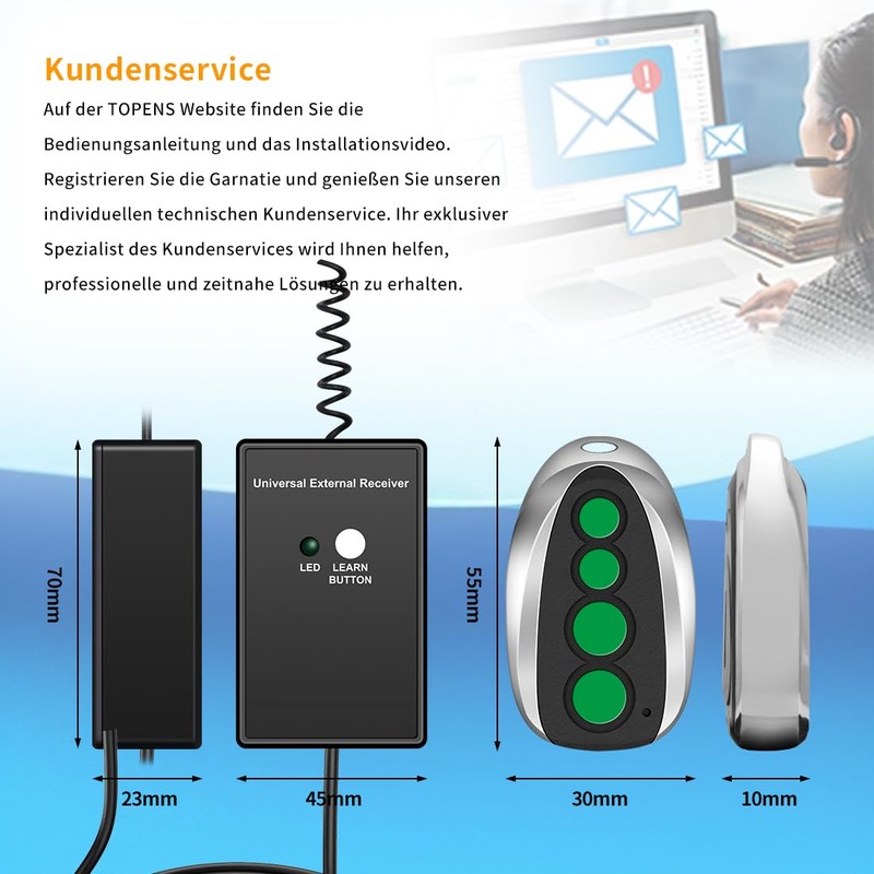 TOPENS ERM12 Universal External Receiver and Remote Control Set for