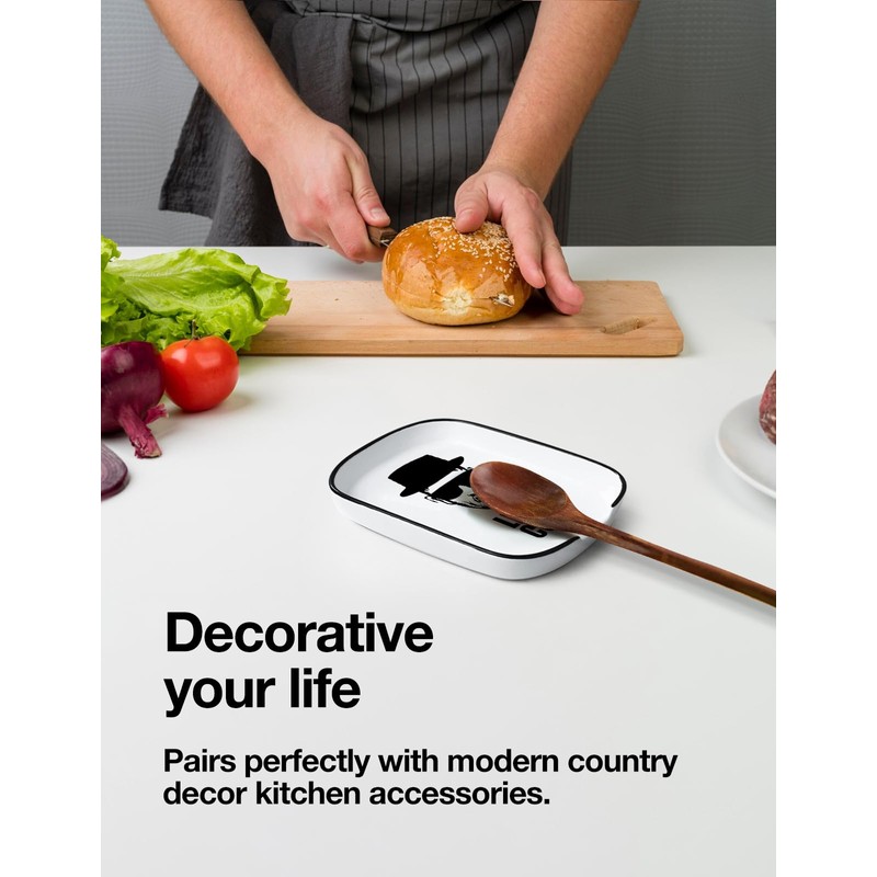 PWHINGN Funny Let's Cook Ceramic Patterned Fork Spoon Rest, White