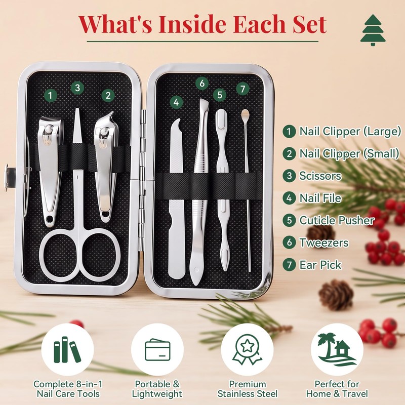 24 Pack Christmas Nail Clippers Manicure Kit, 8 in 1