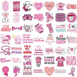 Pack of 100 Nurse Stickers, Pink Nurse Stickers, Medical Equipment Stickers, Pink Nurse Sticker Set, Cute Waterproof Stickers for Laptop, Skateboard, Suitcase