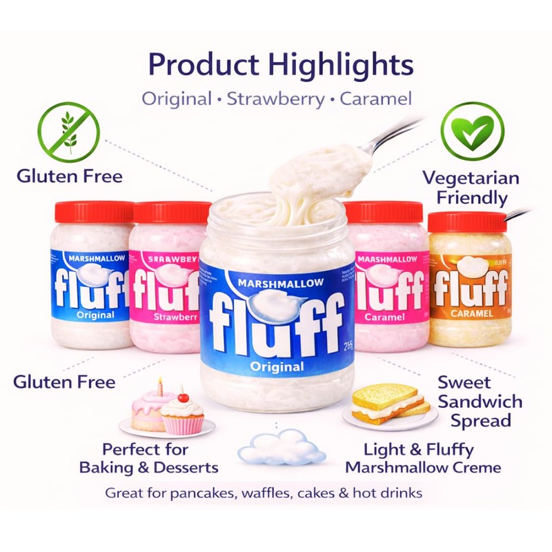 Marshmallow Fluff Spread – Sweet Marshmallow Creme for Baking, Desserts