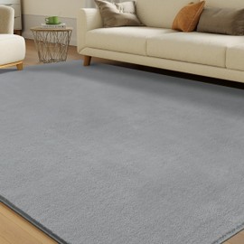 CASTLYE Solid Washable Area Rug - 9x12 Medium Pile Faux Cashmere Carpet for Living Room Bedroom, Grey