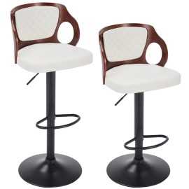 VECELO Set of 2/4 PU Leather Bar Stools Retro Swivel Counter Chair Adjustable High Back - 2