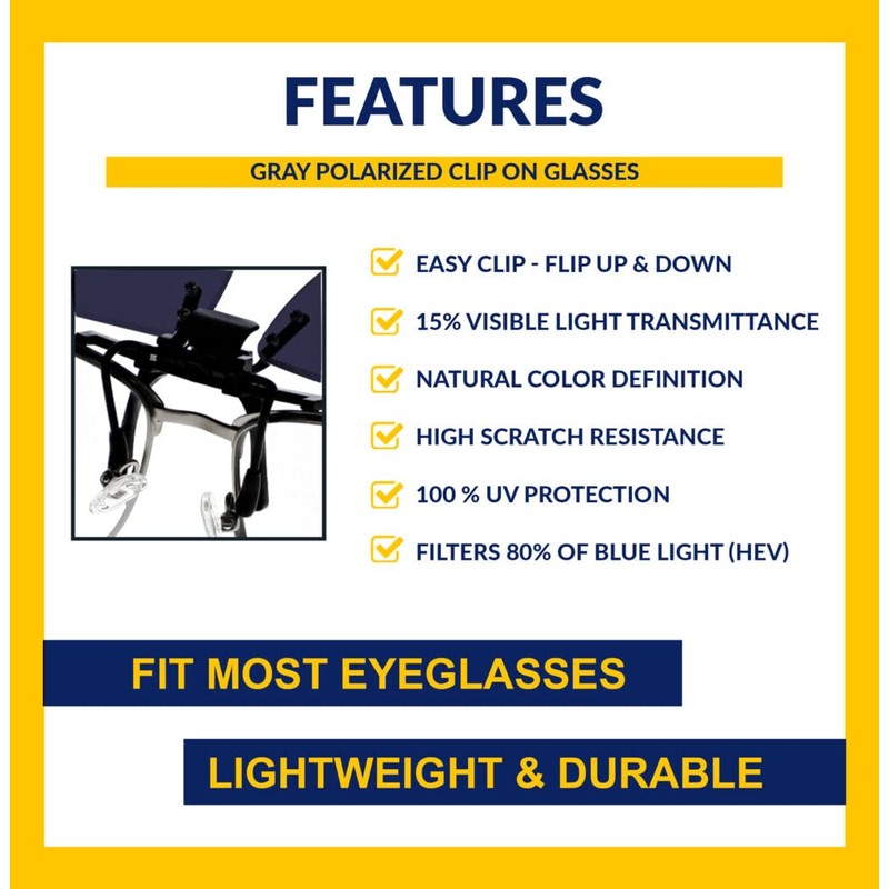 VS EYEWEAR Clip On Flip Up Polarized Sunglasses, C1, Gray,