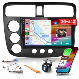 2G 64G Car Stereo Radio for Honda Civic 2001-2005, Wireless CarPlay Android Auto MirrorLink, Podofo 9inch HD IPS Touch Screen Bluetooth Android Car Radio with GPS WiFi 16 EQ SWC Backup Camera