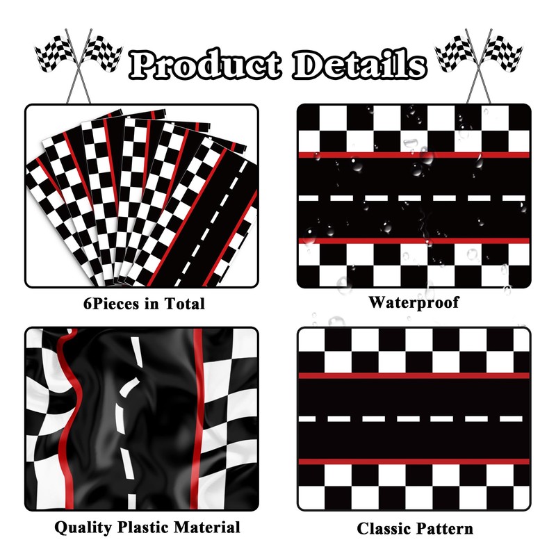 6 Pcs Plastic Racing Car Table Runners 14" x 108"