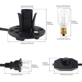 RTNLTI Salt Lamp Cord Replacement with Dimmer Switch and 6-Pack E12 Halogen Salt Lamp Bulbs for Himalayan Salt Lamp (5 Feet)