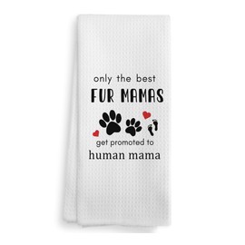 NOQL Promoted to Human Mama Towels, New Mom Gifts, Dog Mom Gifts, Gifts for Pregnant Women, Gifts for Dog Mom, Fur Mom Gift, Fur Mom Cloth Hand Towels for Bathroom Kitchen, 16×24 Inches