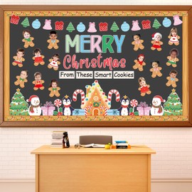 Christmas Gingerbread Bulletin Board Decorations Winter Bulletin Board Set Christmas Tree Cutouts Gingerbread Man House DIY Photo Bulletin Board for Xmas Holiday Classroom School Wall Party Supplies