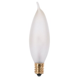 Satco A3677 15 Watt 90 Lumens CA8 Incandescent Soft White 2700K Candelabra Base Frosted 130 Volt Light Bulb, Dimmable