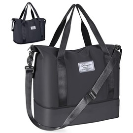 Travel Duffel Bag Weekend Bag with Trolley Sleeve Sports Gym Bag Waterproof Bag Carry On Bag for Women Men Weekender Tote Bag Picnic Cabin Bag (Black)