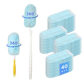 40 Count Duster Refills 360 Heavy Duty Duster Refills Compatible with Swiffer Dusters for Cleaning Home, Office, Furniture(1 Retractable Long Handle + 1 Short Handle + 40 Duster Refills)