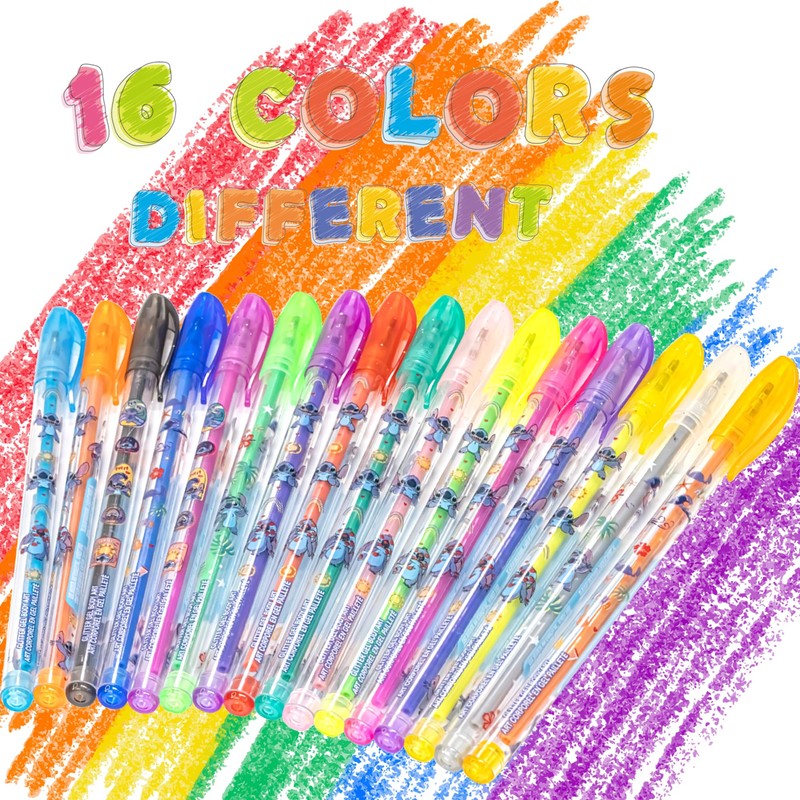 Stitch 16 Piece Glitter Pen Body Art Set, Glittery and