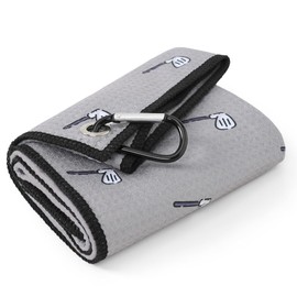 Mile High Life Golf Towel(16"x24"), Fun Prints Microfiber Towels, Waffle Fabric Large Golf Towel, with Heavy Duty Clip, Golf Bag Accessories for Men and Women (Grey Towel,Printed-Golf Club)