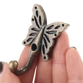 Mgoodoo Butterfly Hooks for Wall,Antique Decorative Wall Hooks 2 Pack Black Zinc Alloy 56 * 35mm Hanging Hooks with Screws, Bronze