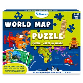Skillmatics World Map Puzzle - 96 Piece Jigsaw Puzzle, Educational Toy, Geography for Kids, 400+ Facts, Gifts for Boys & Girls Ages 6 to 12