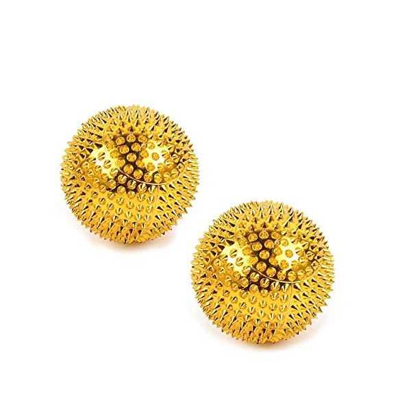 CHI-ENTERPRISE - Two magnetic massage balls - small | fascia balls for self-therapeutic acupressure treatment | contents: 2 hedgehog balls in gold, each 47 mm diameter and 228 acupressure needles