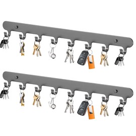 HMHKHN 2 Pack Key Holder for Wall,Key Hooks for Wall with 8 Hooks, Self-Adhesive Key Holder Wall Mount,No Drilling Required,for Corridor, Living Room,Kitchen, Bathroom, Garage (Grey)